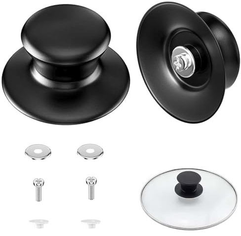 Ezranova Botones universales de repuesto para tapa de olla, de silicona, resistentes al calor, con tornillos, para tapas y cubiertas de utensilios de cocina (2 unidades), color negro