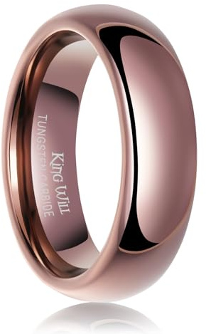 King Will Fede nuziale da uomo e da donna, 6 mm, in carburo di tungsteno, lucidata, bombata, set di anelli di promessa, per coppie, anniversari, vestibilità comoda, resistente, ipoallergenico, taglia