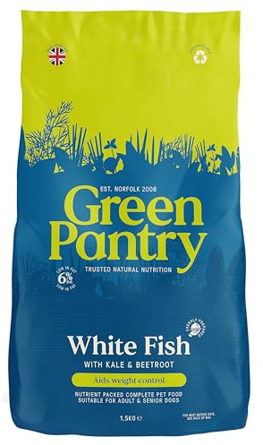 Green Pantry - Weight Control, Natural Dry Dog Food, White Fish with Kale and Beetroot, Adult & Senior Dog Food for Maintaining Healthy Weight, 1.5kg