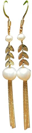 S925 Silver Guldpläterade Pearl Leaf Tofs örhängen Jade för kvinnor Äkta