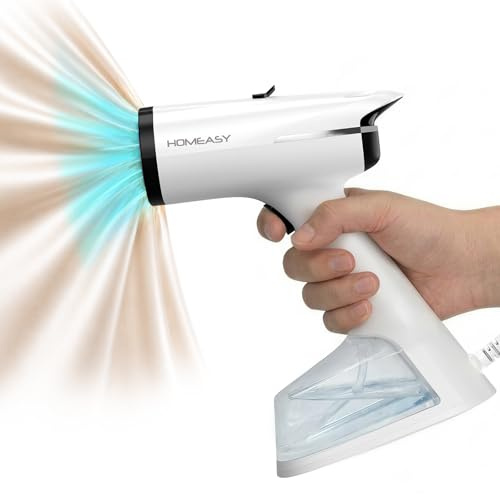 HOMEASY Ferro da Stiro a Vapore Portatile con Aspirazione 6000Pa, Pronto in 25 Secondi, 270ml Serbatoio d’Acqua, 2 Livelli di Vapore, Stiratrice Verticale per Camicie, Abiti, Tende e Tessuti Delicati