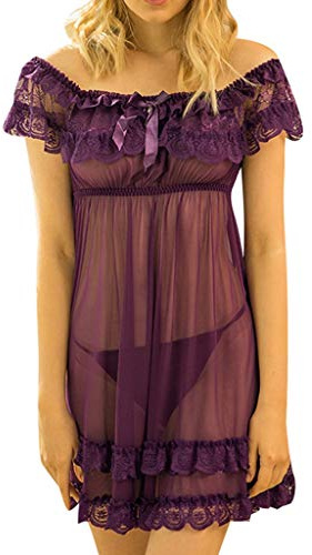 Sexiga underkläder dam babydoll spets set nätbody V-hals delad förförelse sensuell natt med stringcharm A108