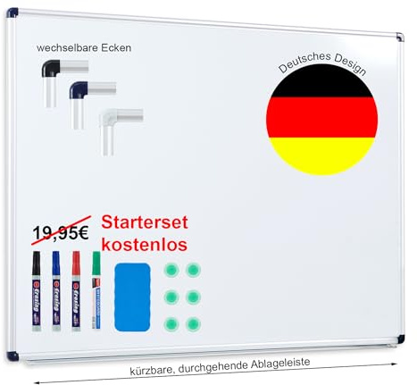 Whiteboard magnettavla med aluminiumram och genomgående pennfodral, i 16 storlekar, skyddslackerad magnetfäste, med monteringsmaterial. Kvalitet på fackhandeln 180 x 100 cm