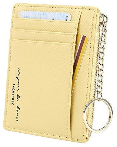 Cynure Women's 8 Cards Slim Minimalist Card Holder Coin Changes Purse Keychain Front Pocket Wallet, Yellow