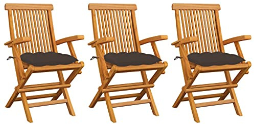 vidaXL Trädgårdsstolar med dynor taupe 3 st massiv teak
