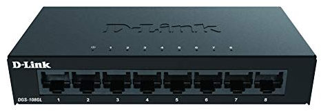 D-Link DGS-108GL 8-Port Gigabit Unmanaged Desktop Switch, Fanless, Low Profile, Metal Housing, Plug-and-Play, 802.3az EEE black DGS-108GL