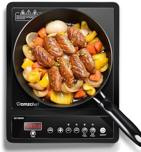 Induktionskochfeld,AMZCHEF einzel-induktionskochplatte,2000W Max mit 10 Temperatur und Leistungsstufen,tragbares einzeln Induktionskochfeld mit Timer,einfache Tastensteuerung,Ein-Klick-MAX/MIN
