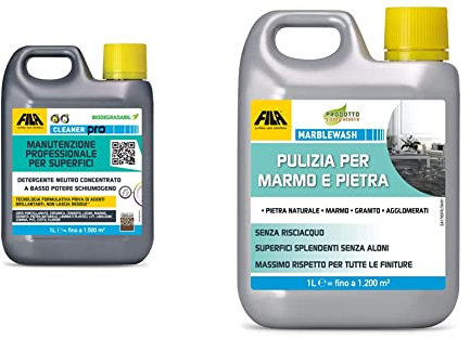 FILA Surface Care Solutions Cleaner, Detergente per Pavimenti, La confezione puo' variare & MARBLEWASH Detergente per Marmo e Pietra Naturale, Incolore, 1 Litro, 1000 unita