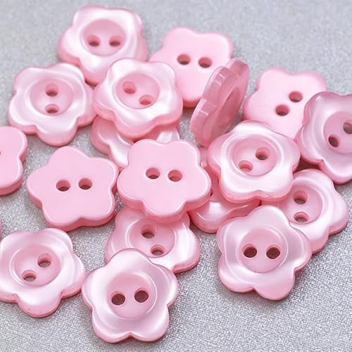 100 Pcs Pink Pearlescent Buttons 2 Hole Flower Resin Button Sewing Buttons for Baby and Kids Knitting Cardigans DIY Handmade Sewing Crafting Decoration