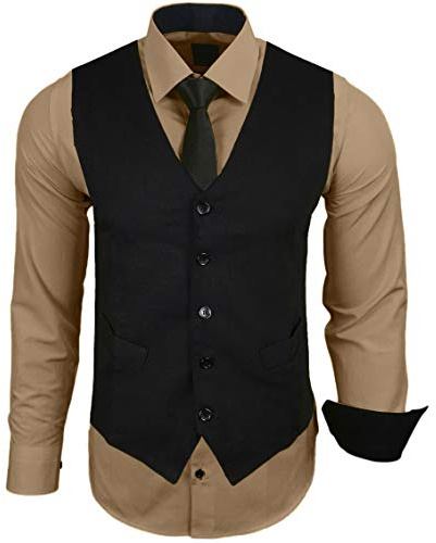 Baxboy Camisa para hombre con chaleco de corbata, traje Sakko, negocios, boda, ocio, camisas, chaleco para hombre, conjunto a elegir B-44-HWKR, beige, XL