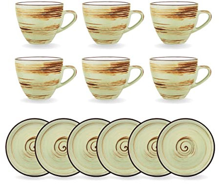 Wilmax | Spiral Espressobecher mit Untertassen | 6er Set | 75 ml | Becher aus Porzellan | Espressotassen | Teetassen | Kaffeetassen | Kaffeeservice 6 Personen