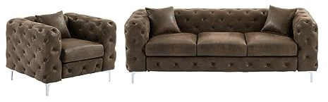 Vente-unique - Canapé 3 Places et Fauteuil Chesterfield en Microfibre Aspect Cuir Vieilli Edwina