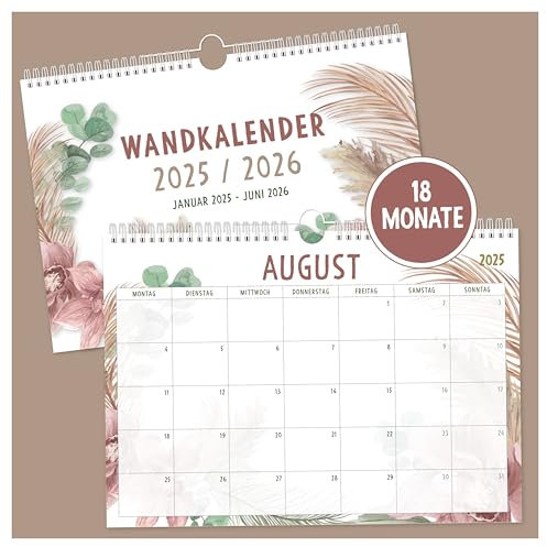 OWLBOOK® Kalender Wandkalender Juli 2025 - Dezember 2026-18 Monate - Geburtstagsplaner Familienplaner Familienkalender Jahreskalender Jahresplaner 2025/2026 Boho - A4 quer