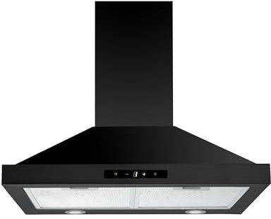 FIREGAS Campana extractora 60cm, Diseño piramidal, Control táctil, 3 velocidades, Canalizado y Recirculación, LED, Campana decorativa Negra