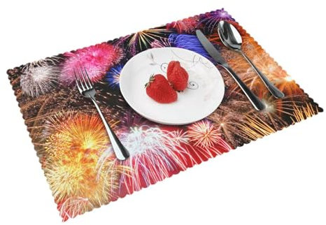MyPiky Set di 4 tovagliette con stampa di fuochi d'artificio per tavolo da pranzo, tovagliette lavabili per tavolo da cucina, 30 x 45 cm