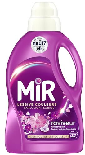 Mir - Lessive Liquide Couleurs - Explosion Florale -Main & Machine - Raviveur - Formule 3en1 - Couleurs - Fibres - Fraîcheur - Nettoie avec Soin - Anti-Bouloche - Pour Toutes les Couleurs - 27 Lavages