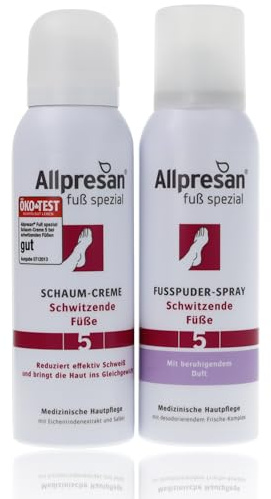 Allpresan fotspecial nr 5 vårdset mot svettfötter med skumkräm 125 ml och fotpulverspray 125 ml för daglig vård av starkt svettiga fötter