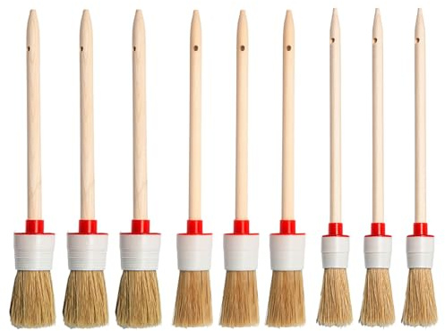 Sxutop 9 Pezzi Pennelli Tondi Pennelli Rotondi di Setola Naturale Pennello Tondo per Cera Legno Ø 20 mm/25 mm/30 mm Pennello Tondo Pennelli Rotondi per Dipingere, Pittura di Muri, Cera ai Mobili