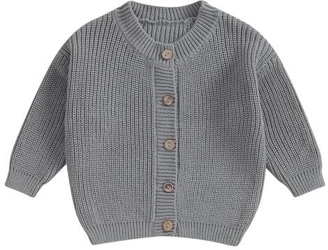 Cardigan Bébé Unisexe Gilet Tricoté à Manches Longues Pull Manteau Chaud avec Boutons Veste Chandail Automne/Hiver pour Nouveau-né Fille Garçon