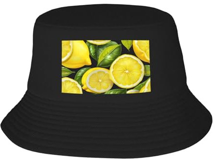 Chapeau cloche jaune citron – pour la plage, le golf, la pêche, les vacances en plein air pour hommes et femmes à large bord, noir, taille unique