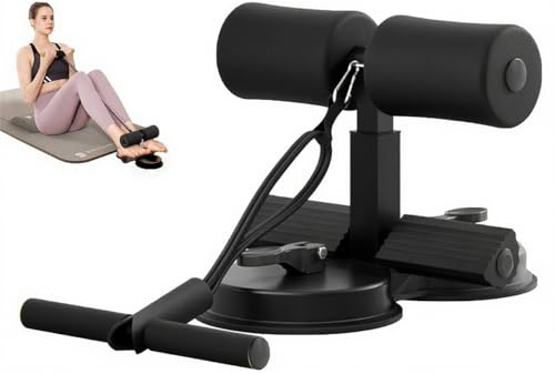 abs master sit up bar,sit ups foot holder with Elastic 2 Suction Cups and Pull Rope Portable Sit Up Assistant Device for Home Workout (black)