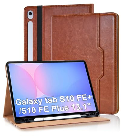 Vkooer Coque pour Samsung Galaxy Tab S10 FE+ 13 Pouces (2025) avec Porte-Stylet et pour Documents, Housse de Protection Folio en Cuir PU de qualité supérieure avec Support intégré, Marron