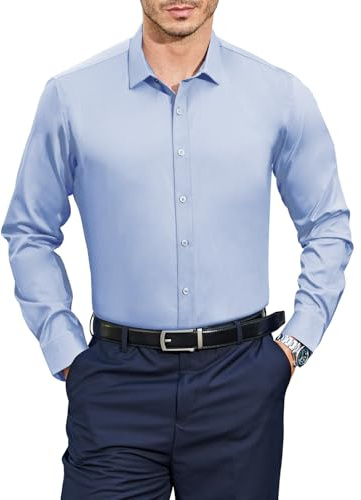 Casey Kevin Camicia Uomo Maniche Lunghe bambù Camicie Business Casual Non Stiro Camicia Uomo Elegante per Ufficio Abito Matrimonio, M