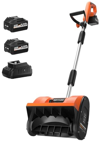 Spazzaneve senza fili con 2 batterie da 4,0 Ah e caricabatterie, pala da neve senza spazzole da 20 V, 30,5 cm, a batteria, con distanza di proiezione di 4,0 m, per patio, terrazza, vialetto