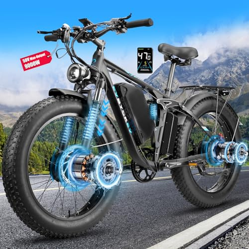 9000W Peak Electric Bike for Adults,58V Max-Output 1972Wh Dual Motor Ebike,47MPH 105Miles Range,24 x4.0 Fat Tire Hydraulic Disc Brake Full Suspension E-Bike for Off-Road Mountain Snow Commuter