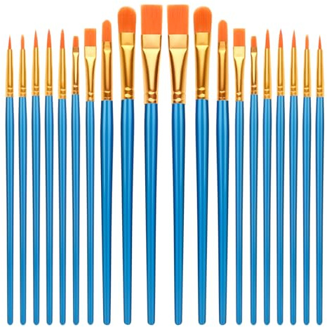 Paint Brushes, 20 PCS Nylon Hair Paint Brushes Set for Acrylic Oil Watercolor Gouache Painting Face for Children and Adults (Blue)