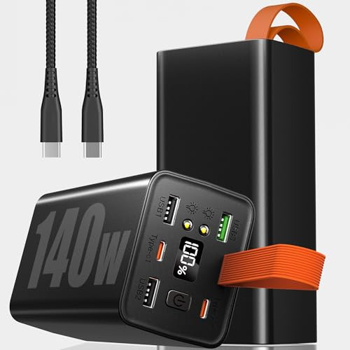 Batterie Externe 140W 70000mAh Power Bank USB C Charge Rapide avec 5 Ports pour 5 Appareils Simultanés, Écran Numérique, Batterie Externe Grande Capacité Idéal pour Voyage, Bureau