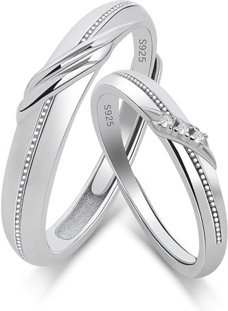 Meissa Anillos de Plata Pareja 925 de Compromiso Mujer 3mm & Hombre 4mm Alianzas Ajustables para Boda Compromiso Aniversario San Valentín Regalo para Ella y Él