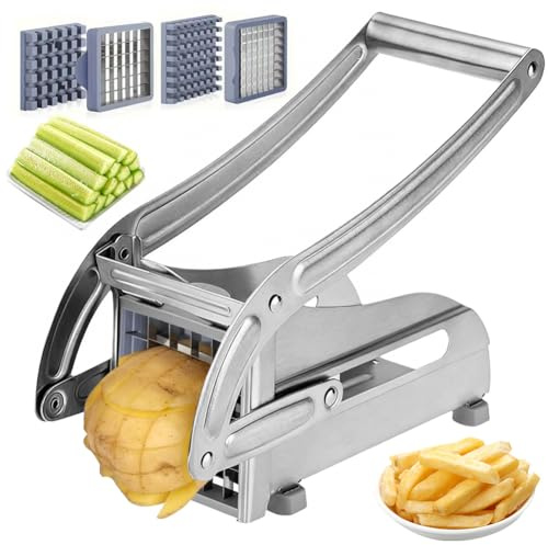 DASIAUTOEM Pommesskärare rostfritt stål, potatisskärare av rostfritt stål, 2 skärstorlekar för individuell pommestjocklek, pommepress, frittskärare för potatis, morot gurka lök, citron