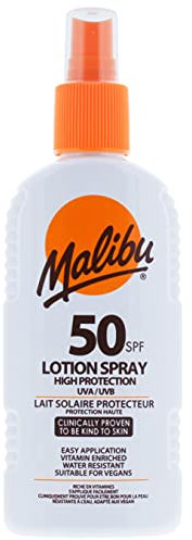 Malibu High Protection Water Resistant Vitamin Enriched SPF 50 Sun-Screen Lotion Spray with Shea Butter Extract, 200ml