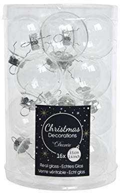 Izaneo 16 Weihnachtskugeln Glas 35mm klar/transparent Weihnachtskugeln Baumkugeln Christbaumkugeln Christbaumschmuck Christbaum-Kugeln Mini Dose 16 Stück Weihnachten Mini Stück, transparent
