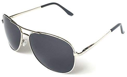 J+S Premium Military Style Classic Aviator Sunglasses, Polarized, 100% UV protection for Men Women (Large Frame - Silver Frame/Black Lens)…