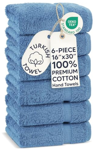Chakir Turkish Linens | Hotel & Spa Quality 100% Cotton Premium Turkish Towels | Soft & Absorbent (6-Piece Hand Towels, Wedgewood)