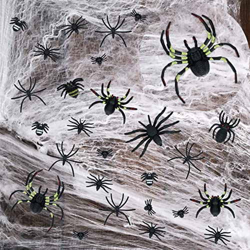 1000 sqft Spider Webs Halloween Decorations with 77 Fake Spiders, Super Stretch Cobwebs for Halloween Indoor and Outdoor Decor