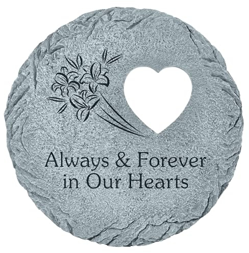 Let's Make Memories Personalized Memorial Stones - in Memory - Sympathy - Condolences - Loved Ones or Pets - Large Round Stone - in Our Hearts Design