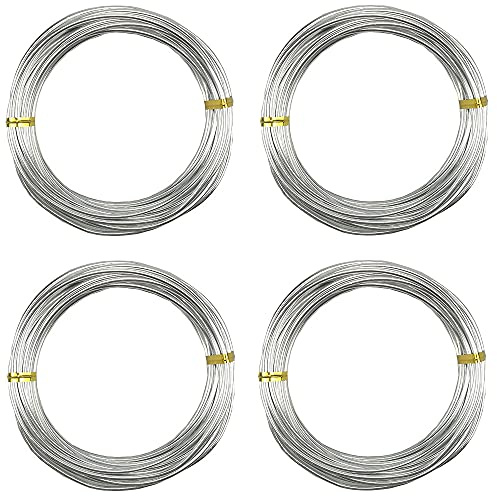 Fil Aluminium argenté，4 Rouleaux 2mm Fil d'artisanat en aluminium Fil d'Aluminium Souple pour la fabrication de modèles, les armatures et la sculpture