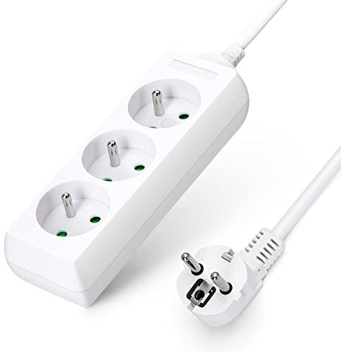 Aigostar - Multiprises 3 Prises 16A 2P + E Extension d'alimentation de 5 Mètre Câble et Sécurité Enfant Blanc