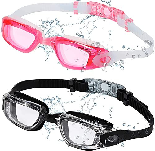 EMIUP Schwimmbrille für Herren, Damen und Teenager, Antibeschlag- und UV-Schutz-Tauchbrille für Erwachsene, Schwimmbrille für Männer, Frauen, Mädchen und Jungen ab 6 Jahren [2er-Pack]