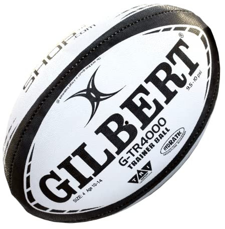 World Rugby Shop X Gilbert G-TR4000 Rugbyball, Größe 4, langlebige Rugby-Ausrüstung, dreieckiger Oberflächengriff, 3-lagige Konstruktion, Schwarz
