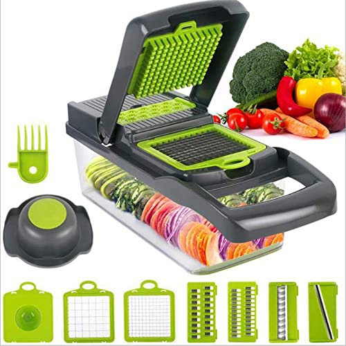JUOPZKENN Tagliaverdure, tritatutto multifunzione 15 in 1 professionale per alimenti, tritaverdure, tritatutto da cucina, taglierina per verdure con lame in acciaio inossidabile, verde