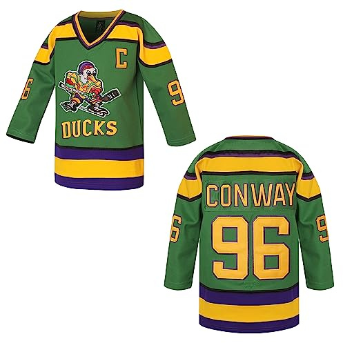 Youth Ducks Jersey 96 Charlie Conway Adam Banks Mighty Duck Shirt Movie Ice Hockey Jersey for Boys' S-XL (Large, Youth 96 Green)