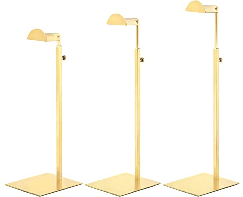sourcing map Monedero Exhibición Soporte Juego 3 Paquete Metal Ajustable Mano Bolso Estante Único Gancho Soporte para Boutique Tienda - Oro