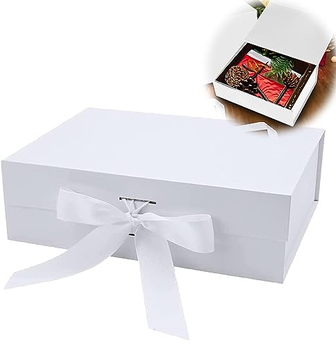 Scatole di Regalo Magnetiche con Coperchi, Scatole Regalo con Nastro, Confezione Regalo con Fiocco, per Compleanno, Natale, San Valentino (Bianco)