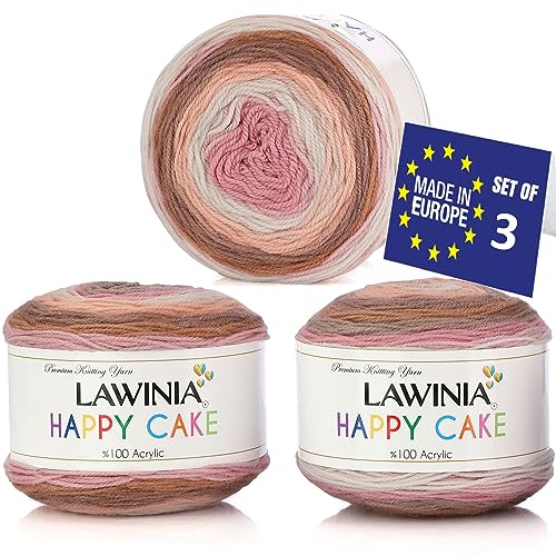 LAWINIA Happy Cake Premium Regnbågsgarn DK, Paket med 3 vardera 150 g – 530 m tårta DK stickgarn, tonad regnbågsull för stickning, flerfärgad ull
