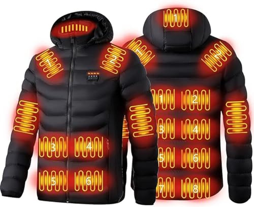 19 Zones Veste Chauffante pour Hommes Femmes, Manteau Doudoune Chauffant Électrique USB 3 Températures Réglables, Vêtement de Chauffage d'Hiver Lavables pour la Pêche, la Chasse et le Ski