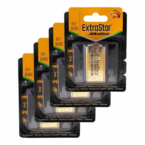 A2ZWORLD Pila Batteria 6LR61 9V 550mAh, Super Alcalina, Compatibile Con Duracell MN1604 (4)